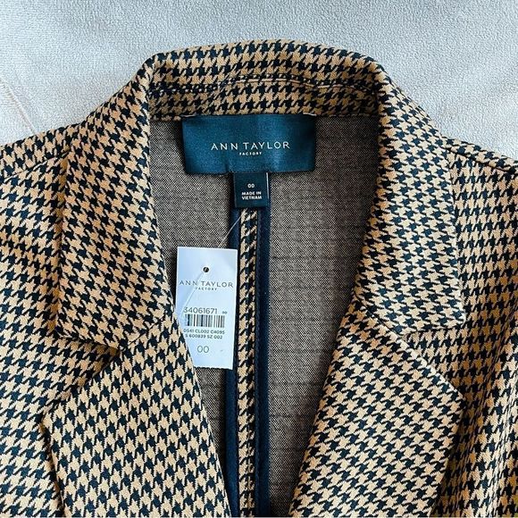Ann Taylor Size 00 Houndstooth Caramel Brown Gold Button Side Pocket Winter Coat - Picture 13 of 14